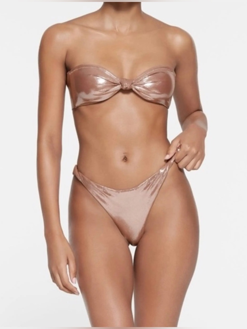 RARE SKIMS Liquid Shine Bikini Bandeau & Twisted Mid Coverage Bottom Set